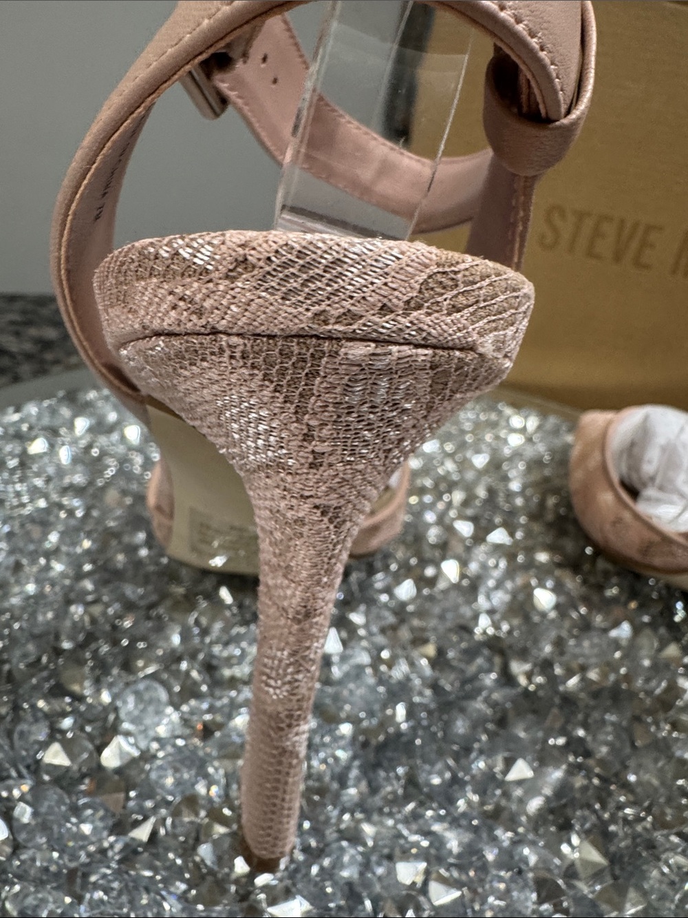 Steve Madden Sarantos mesh Nude Blush Lace Pointed-Toe Ankle Strap Heels NEW 7 - Picture 9 of 16